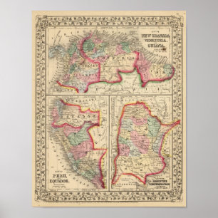 Pôster Mapa de Granada novo, Venezuela, Guiana por