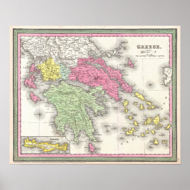 Pôster Mapa de Grécias da Vintage (1853) (Frente)