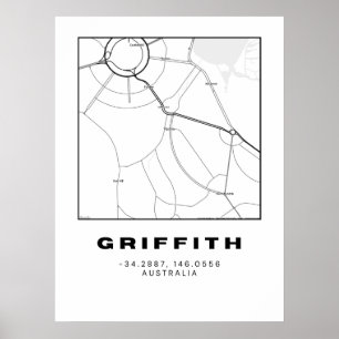 Poster Mapa de Griffith Minimalista com Coordenadas   Pre