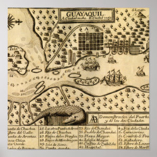Poster Mapa de Guayaquil, Equador (1741)