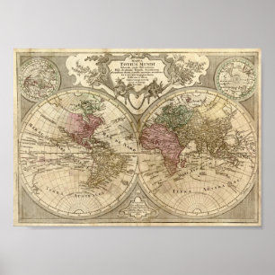 Pôster Mapa de Guilherme de L'Isle 1690 do mundo