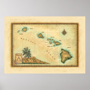 Poster Mapa de Havaí, tamanhos 2
