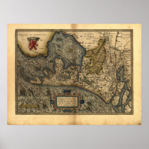 Pôster Mapa de Holland 1570 - Abraham Ortelius