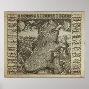 Pôster Mapa de Holland 1609 - Claes Jansz Visscher