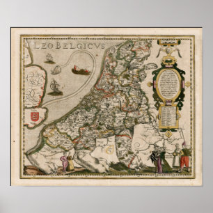 Pôster Mapa de Holland 1617 - Leo Belgicus