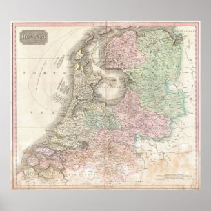 Pôster Mapa de Holland 1818 - John Pinkerton