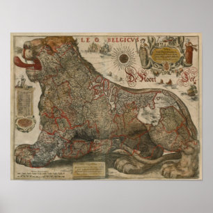 Poster Mapa de Holland e de Bélgica - 1630