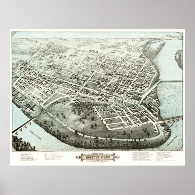 Poster Mapa de Holyoke, Massa de 1877 (Frente)