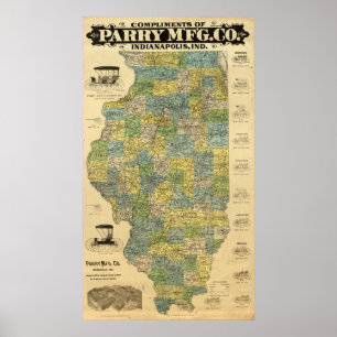 Pôster Mapa de Illinois