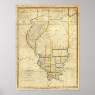 Pôster Mapa de Illinois 3