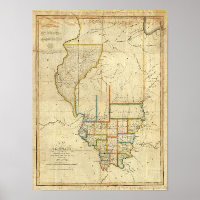 Pôster Mapa de Illinois 3 (Frente)