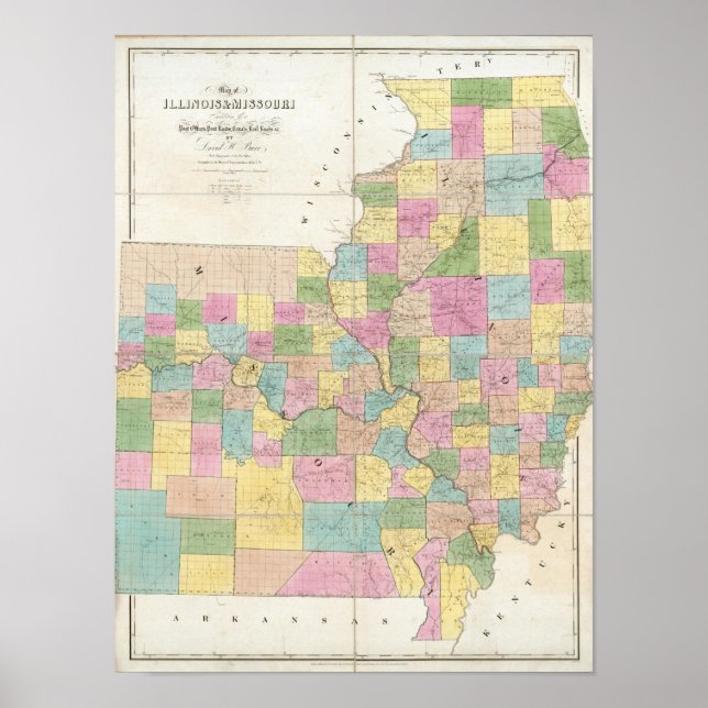 Poster Mapa de Illinois & Missouri (Frente)