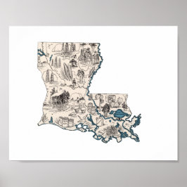 Poster Mapa de Imagens da Vintage da Louisiana