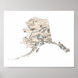 Poster Mapa de Imagens do Alaska Vintage - Gráfico de Est