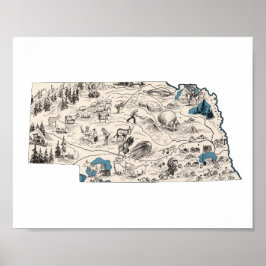 Poster Mapa de Imagens do Nebraska Vintage