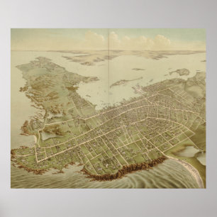 Poster Mapa de Imagens do Vintage do Newport RI (1878)