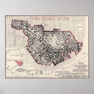 Pôster Mapa de incêndio em São Francisco - 1908 (Punnet B