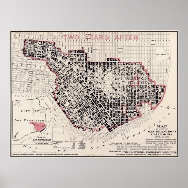 Pôster Mapa de incêndio em São Francisco - 1908 (Punnet B (Frente)