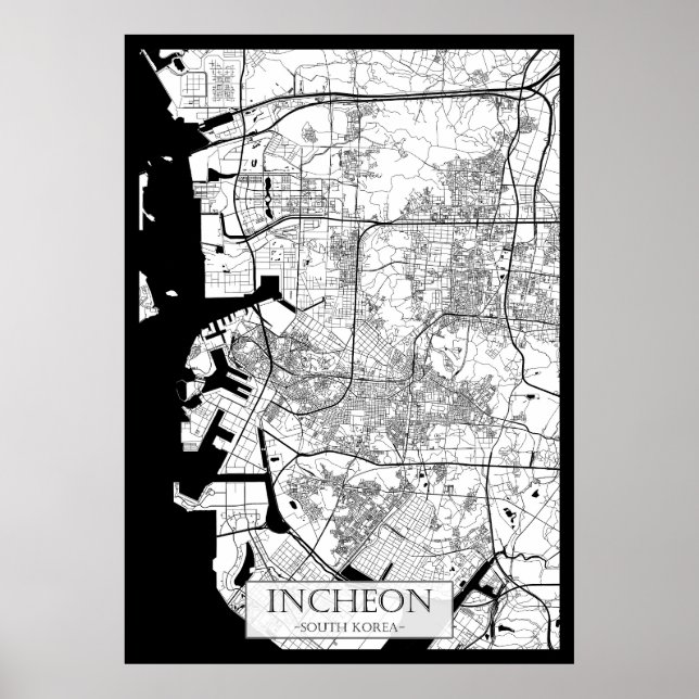 Poster Mapa de Incheon Coreia do Sul (Frente)