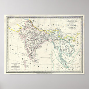 Poster Mapa de India, de Burma e de 3Sudeste Asiático,