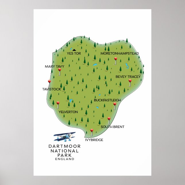 Poster Mapa de Inglaterra do Parque Nacional Dartmoor (Frente)