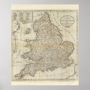 Pôster Mapa de Inglaterra e de Wales