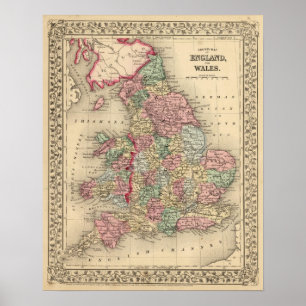 Pôster Mapa de Inglaterra, Wales por Mitchell