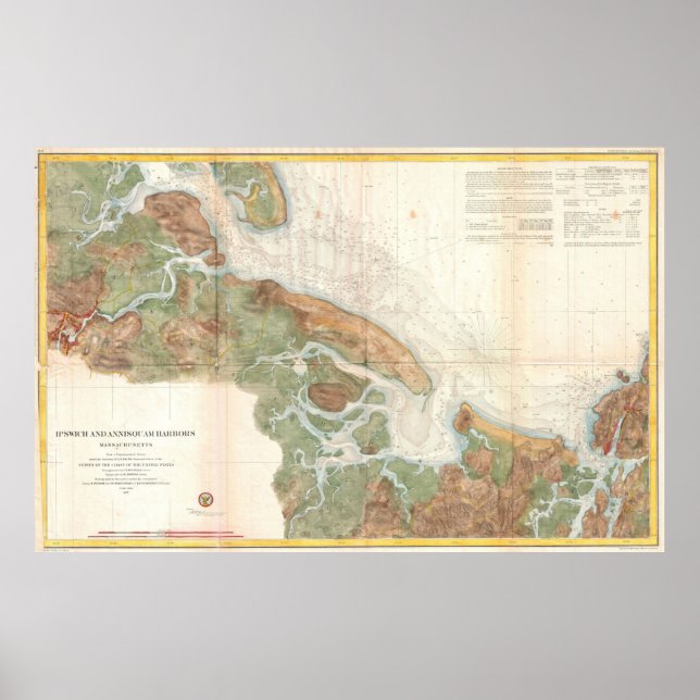 Pôster Mapa de Ipswich e Annisquam Harbour (1857) (Frente)