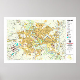 Poster Mapa de Iraque da cidade de Bagdade - 2003