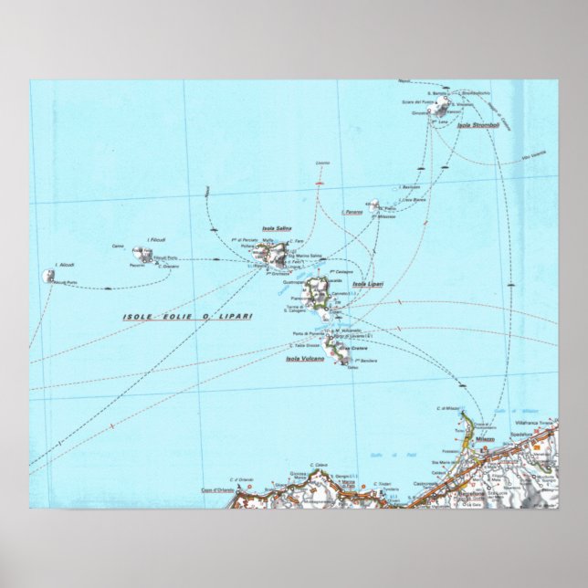Pôster mapa de isole eolie mappa (Frente)