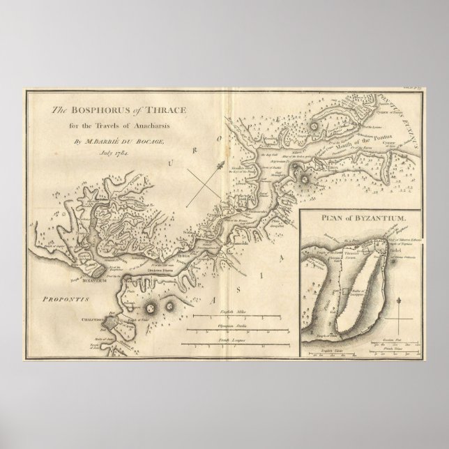 Pôster Mapa de Istambul Turquia (1784) (Frente)