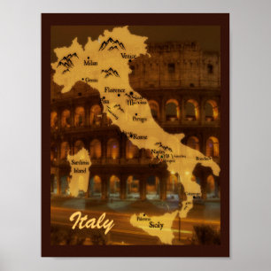 Poster Mapa de Italia