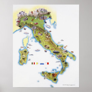 Pôster Mapa de Italia