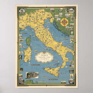 Poster Mapa de Italia com Cidade do Vaticano