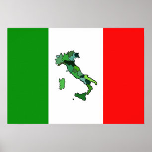 Pôster Mapa de Italia e da bandeira italiana