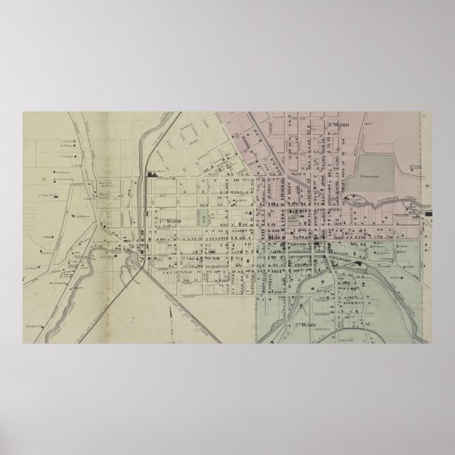Poster Mapa de Ithaca NY (1866) (Frente)