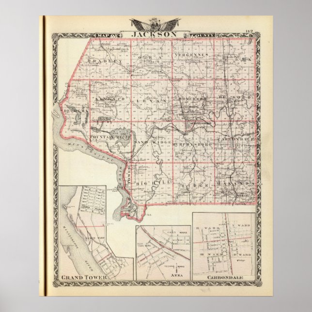 Pôster Mapa de Jackson County, Grand Tower (Frente)