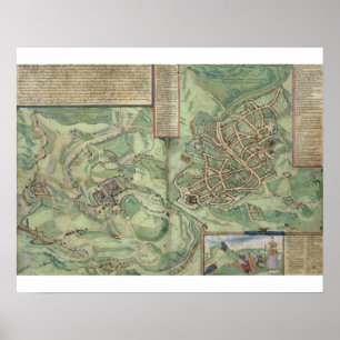 Pôster Mapa de Jerusalem, 'de Civitates Orbis Terrarum