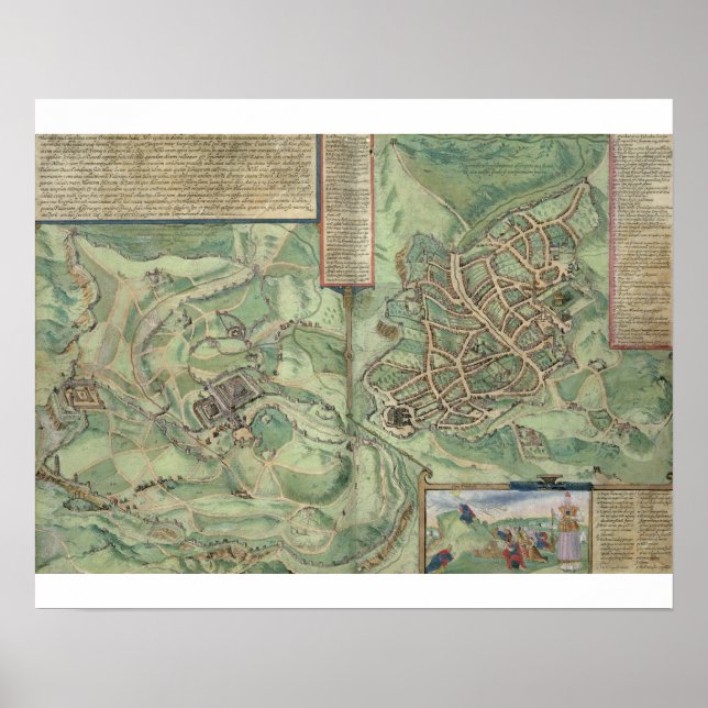 Pôster Mapa de Jerusalém, de Civitates Orbis Terrarum (Frente)
