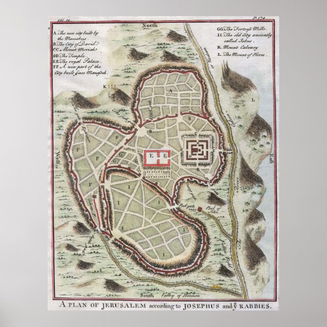 Poster Mapa de Jerusalém Israel (1730) (Frente)