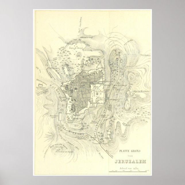 Pôster Mapa de Jerusalém Israel (1859) (Frente)