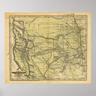 Pôster Mapa de Josiah Gregg 1844 do território indiano