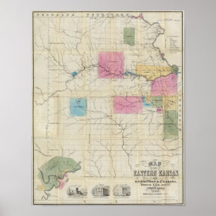 Poster Mapa de Kansas oriental