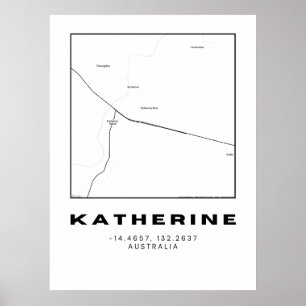 Poster Mapa de Katherine minimalista com coordenadas Br