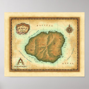 Poster Mapa de Kauai
