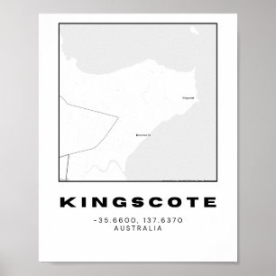 Poster Mapa de Kingscote Minimalista com Coordenadas