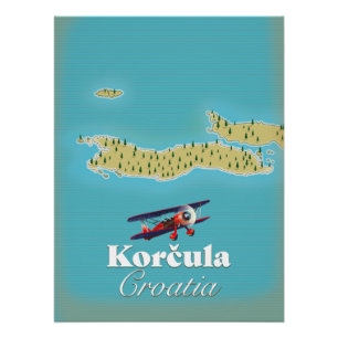 Pôster Mapa de Korčula Croácia