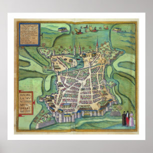 Poster Mapa de La Rochelle, 'de Civitates Orbis Terrarum