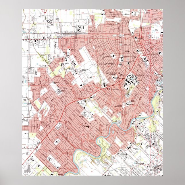 Pôster Mapa de Lafayette Louisiana (1983) (Frente)