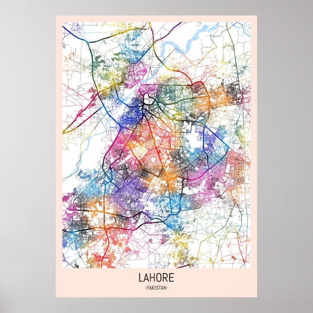 Poster Mapa de Lahore Pakistan City (Frente)
